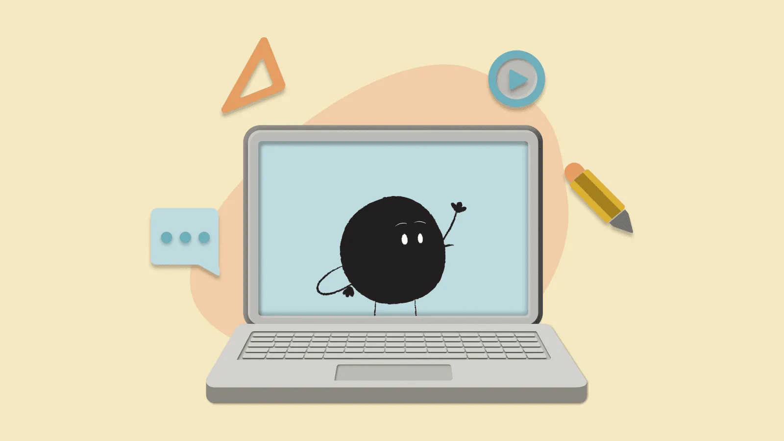 Illustration of a laptop with different elements related to an online course.