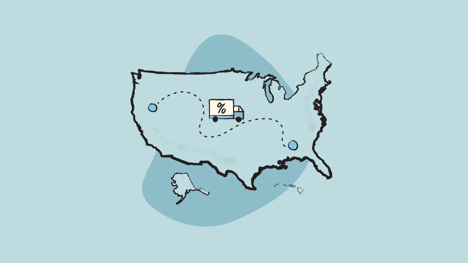 Illustration of United States and a lorry following a route