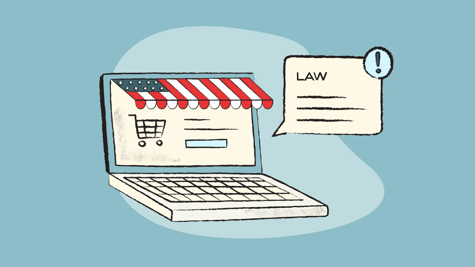 Illustration of a US e-commerce on a laptop with a notification