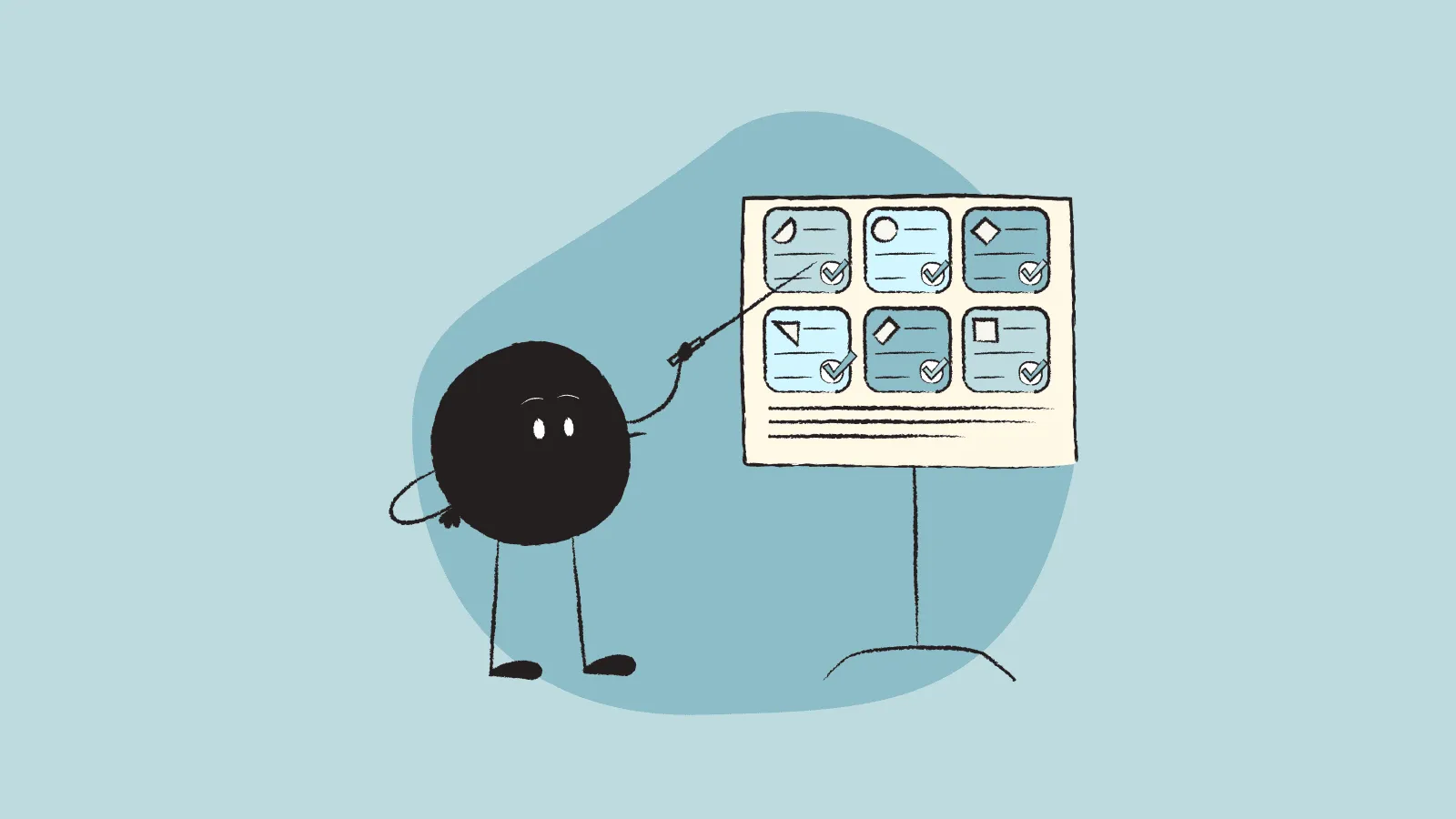 Illustration of Qoodle giving a presentation about Tax tips