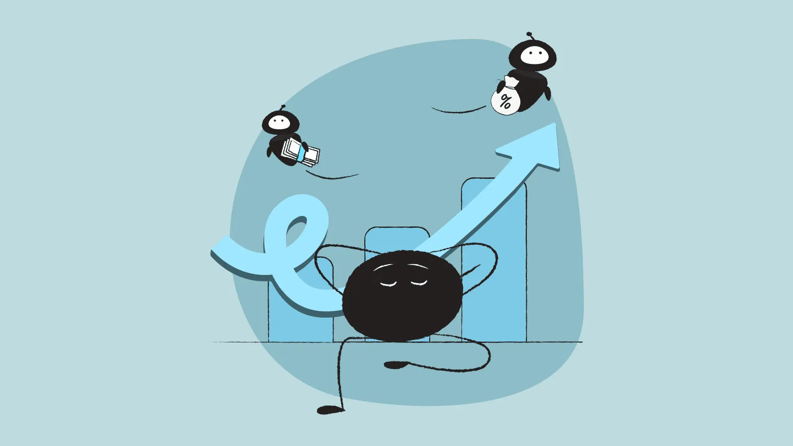 Image of Qoodle resting while some bots runs the benefits