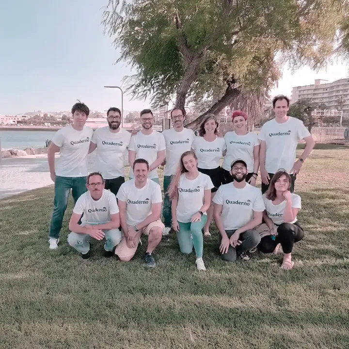 The Quaderno team outdoors in matching Quaderno T-shirts