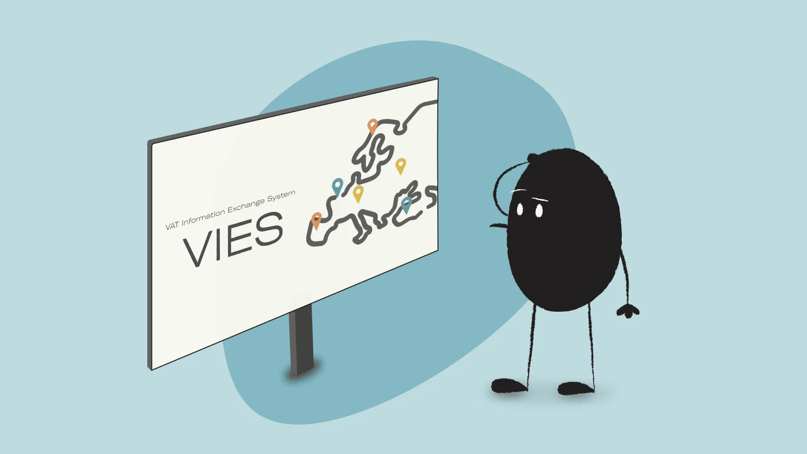 Mascota Qoodle explicando el sistema VIES de información de IVA de la UE