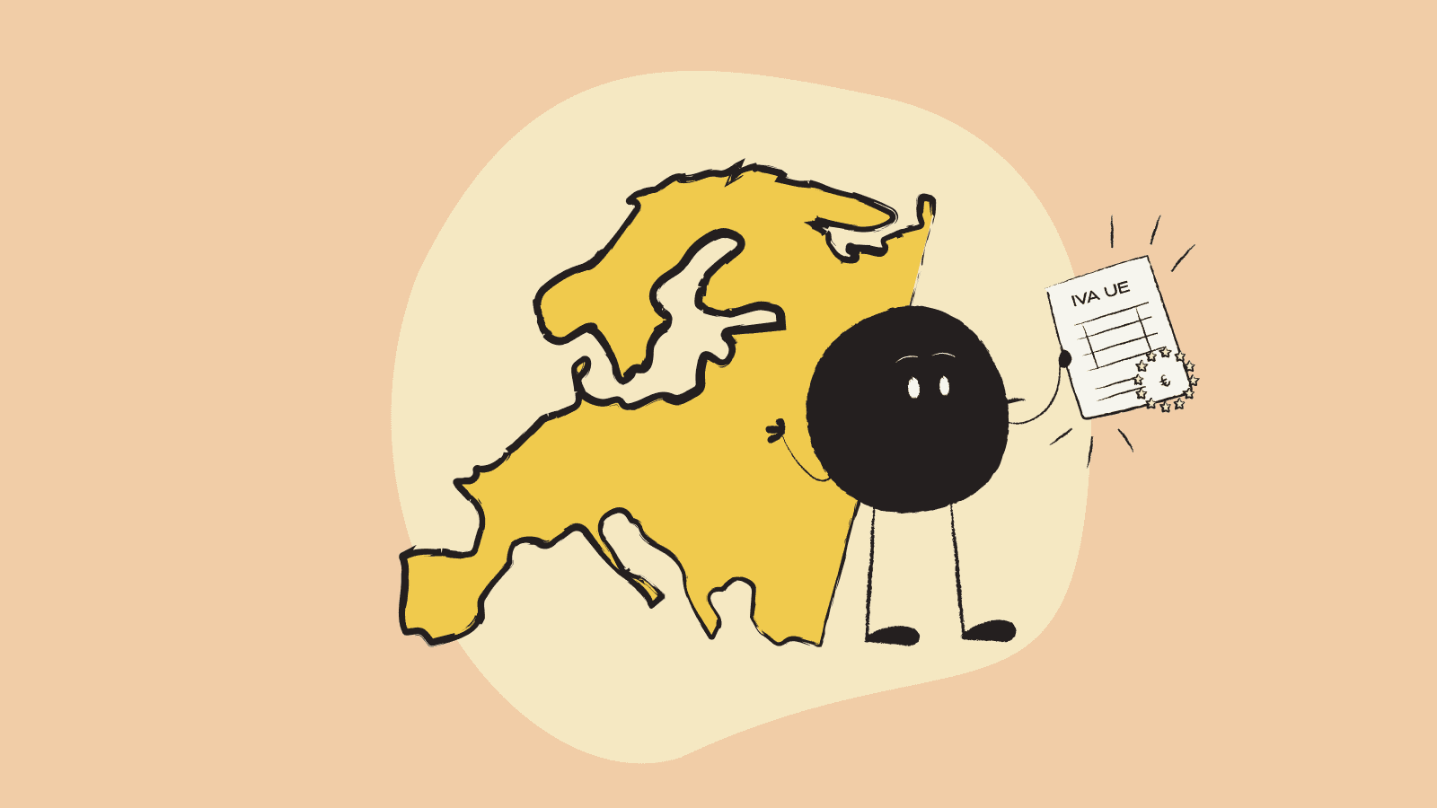 Imagen de Europa y de Qoodle sujetando una factura