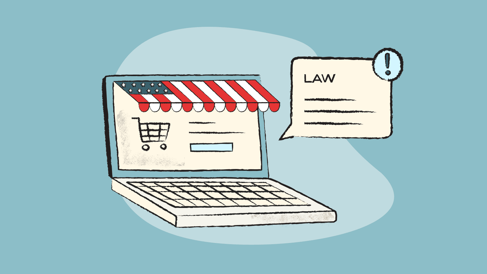 Illustration of a US e-commerce on a laptop with a notification