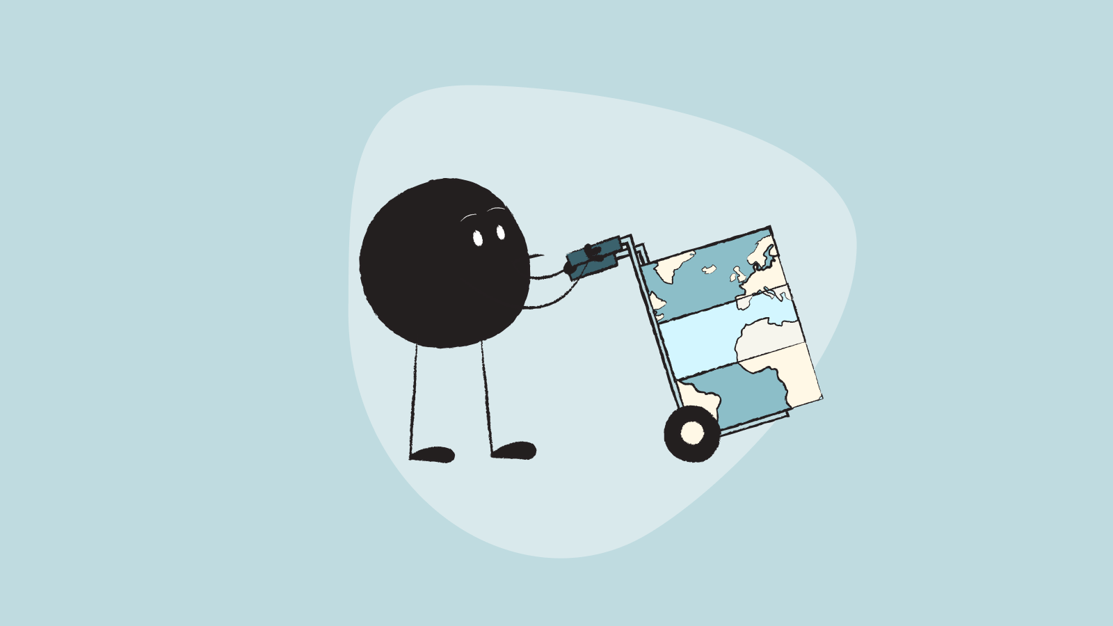 Illustration of Qoodle pushing a trolley