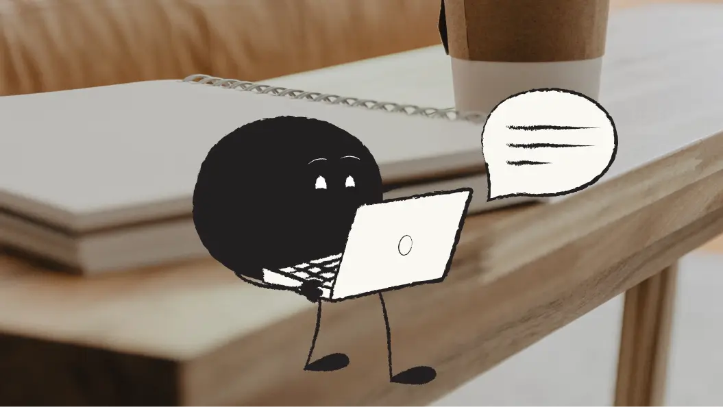Ilustración de Qoodle leyendo en un portátil