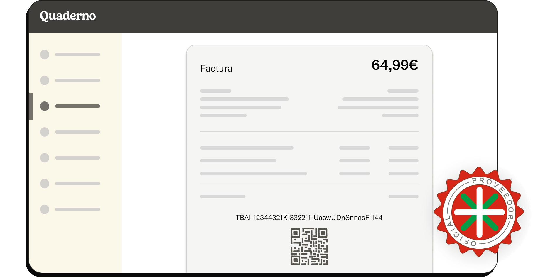 Representación de la interfaz de TicketBAI en Quaderno